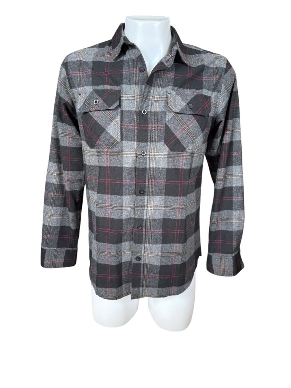burnside men's black and gray long sleeve collared button down shirt size M